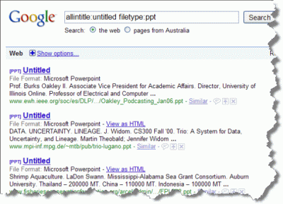 Google search results showing numerous untitled PowerPoint resources