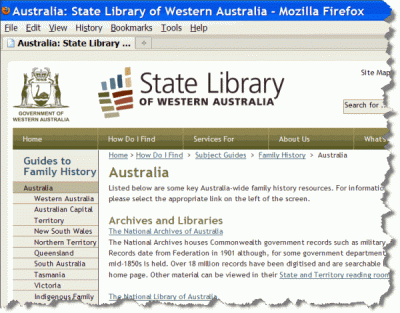 State Library of Western Australia page is not clearly labelled