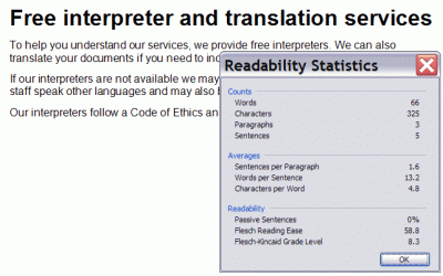 Readability statistics, discussed above